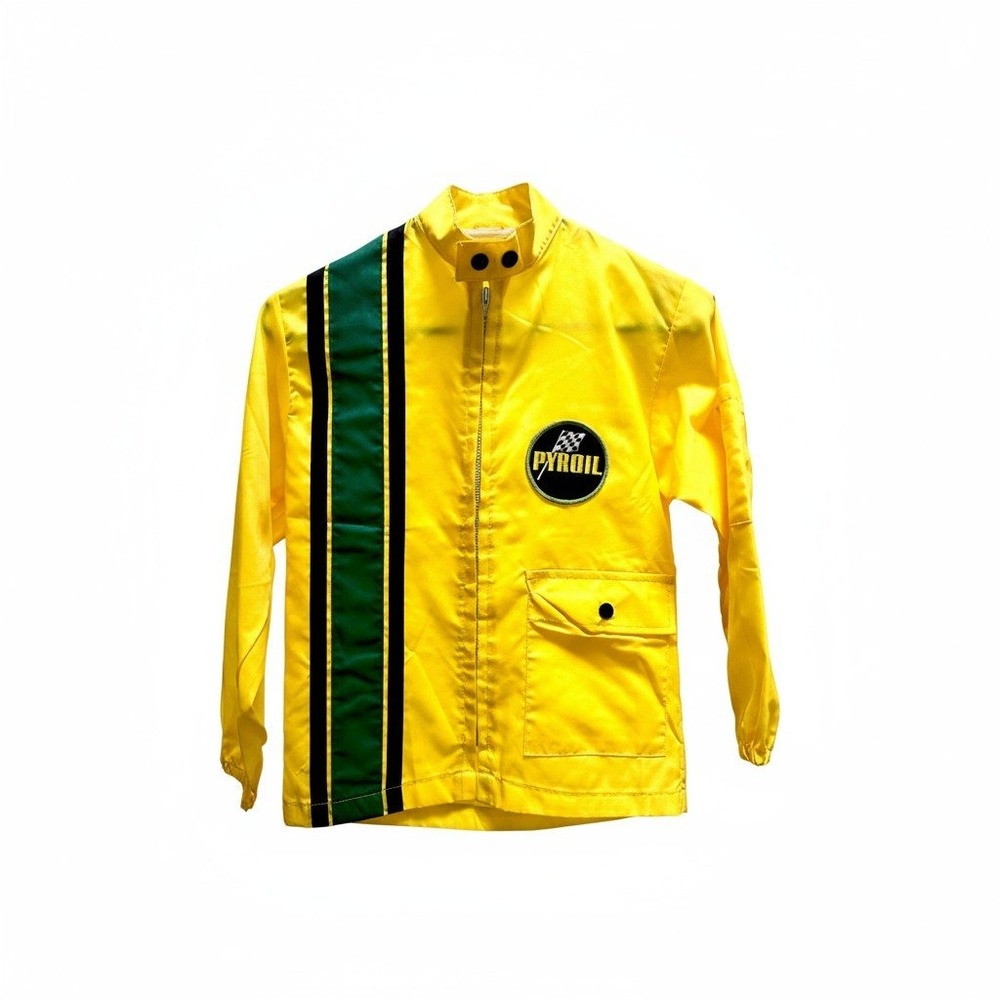 Vintage Pyroil Racing Jacket Youth Yellow Stripe 70s 60s Moto Race